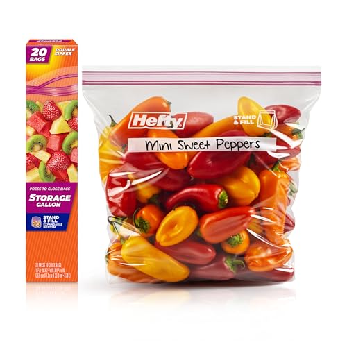Hefty Press to Close Plastic Bags for Food Storage, Gallon Size, 20 Count