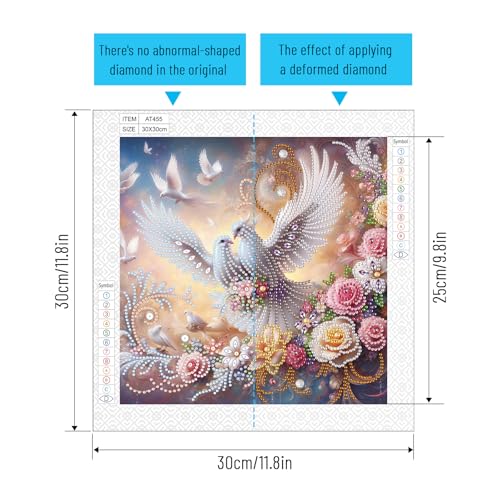 Image of AiYuanzsh Diamond Art Painting Kits for Adults, 5D Special Shape Diamond Art Kits for Beginners, Crystal Rhinestones Diamond Painting for Home Wall Decoration Gift 12x12 inch, Happy White Dove