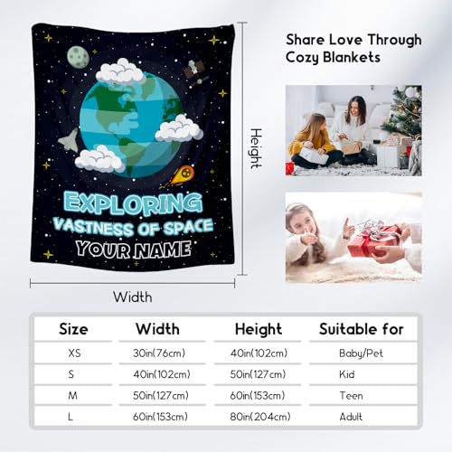 Custom Planet Blanket for Kids - Black Soft Fuzzy Throw Blanket Gifts - 40x50 Inches Cute Blankets for Couch, Sofa & Office
