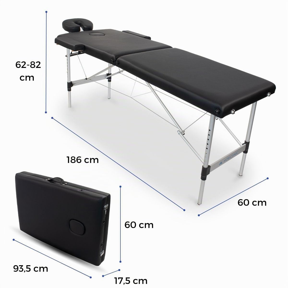 Mobiclinic®, Klappbare Massageliege, Aluminium und Kunstleder, Höhenverstellbar, CA-01 Light, Kopfstütze, 2 Teile, 186x60cm, Physiotherapie-klapptisch, 150 kg, Tragbar, Tragetasche