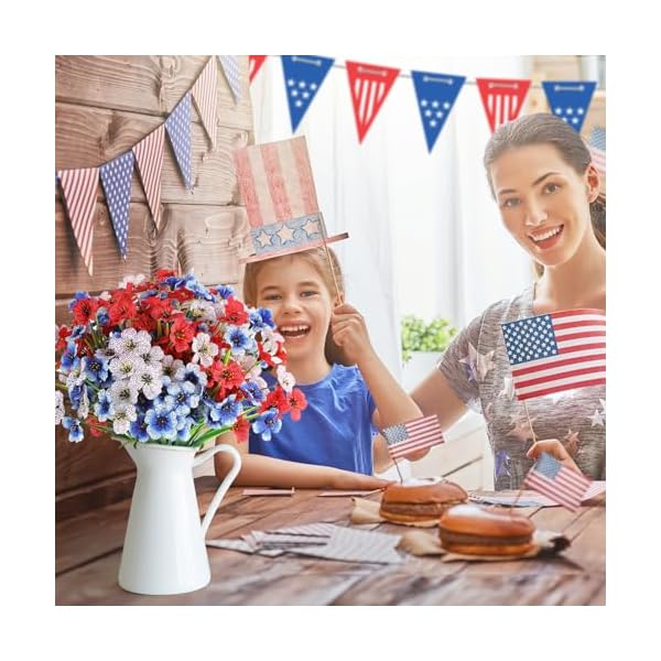  24-Bundles-Artificial-Flowers-for-OutdoorNo-Fade-Fake-Plastic-Flowers-for-Garden-Porch-Window-Box-HomeRed-White-Blue-Faux-Plants-for-4th-of-July-Memorial-Day-Independence-Day-Patriotic-Decor