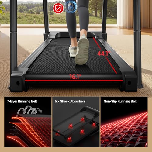Image of UMAY Rehab Treadmill with Extended Handrails for Safety & Balance, 0.1 MPH Low-Speed Increment Running Machine with Pulse Sensors, Auto-Folding Home Recovery Treadmill 300 LBS Weight Capacity