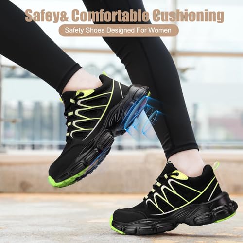 Image of Hogent Steel Toe Shoes for Women Men Wide Non Slip Work Sneakers Indestructible Shoes Lightweight Breathable Construction Sneakers Puncture Proof Ergonomic Design