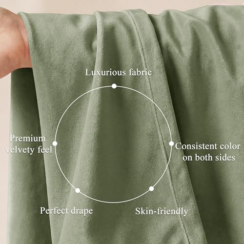 Image of Sage Green Velvet Curtains Farmhouse for Bedroom, W52xL102, 2 Panels | Back Tab, Room Darkening, 300GSM Soft Velvet, Privacy Door Curtains for Living, Dining Room, Holiday, Chrismas, Home Decor