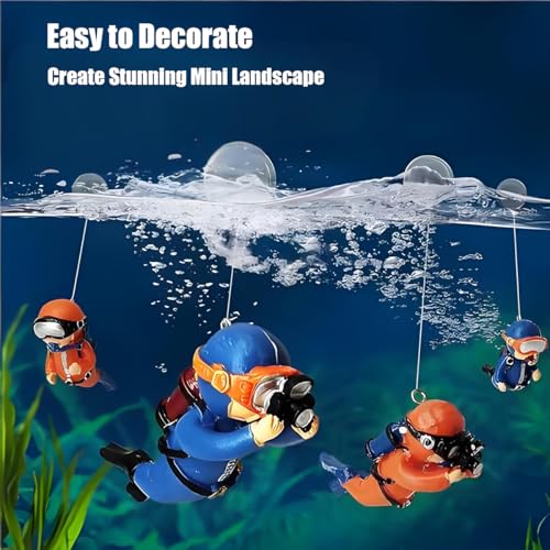 Image of Floating Aquarium Decorations - Diver Fish Tank Floating Decor, Adjustable Floating Fish Tank Accessories for Betta Fish, Cute Aquarium Ornament (Diver Pink)