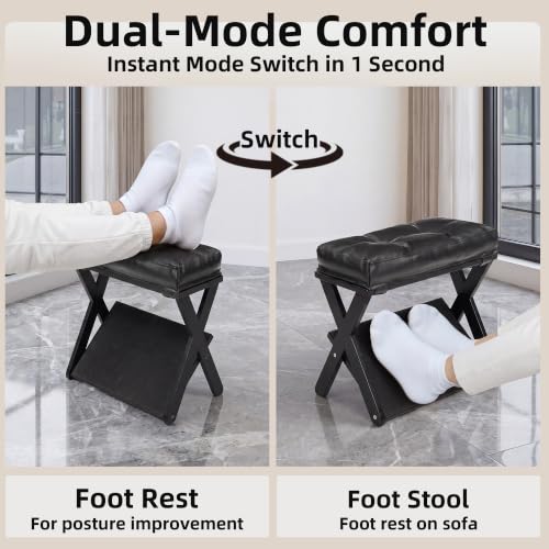 Image of Double Step Foot Stool Under Desk, Wooden Ergonomic Foot Rest with Non-Slip EVA Surface, Office Footstool for Posture Support, Home Office Gaming Desk Foot Rest for Adults-Black