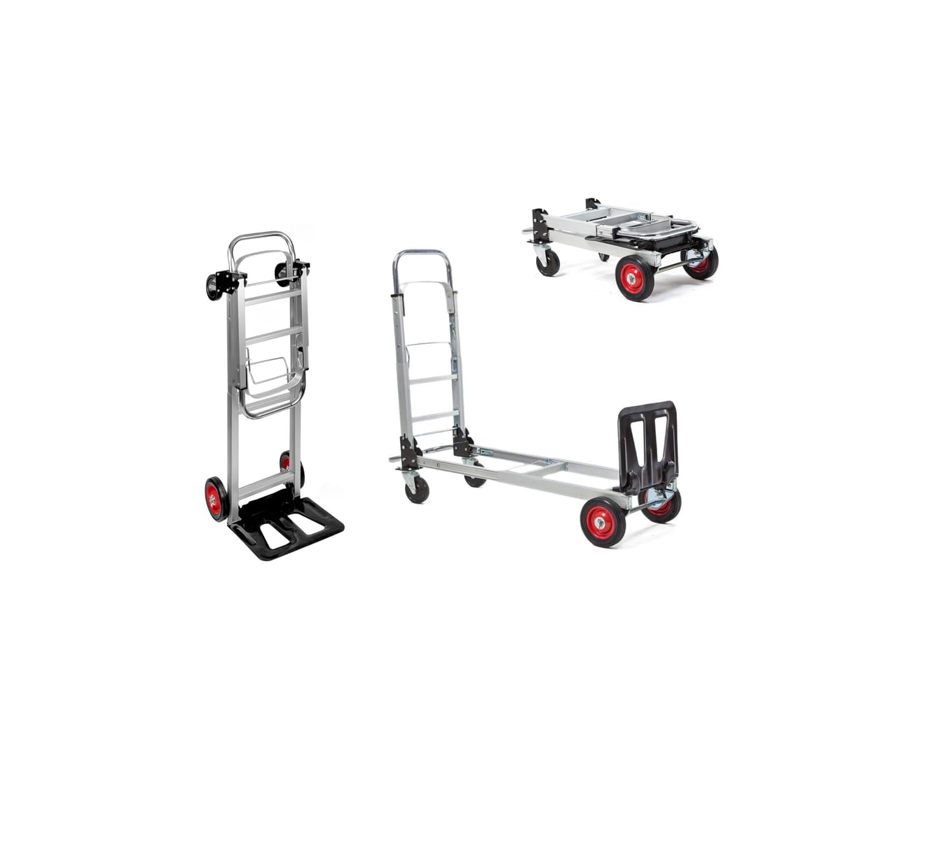 Carretilla de Mano de Aluminio 2 en 1, Carrito Plegable con 4 Ruedas, Convertible en Plataforma o Carro de Mano, Capacidad de 150 kg, Carro para Transporte en Almacen, Jardín, Hogar, Mudanzas