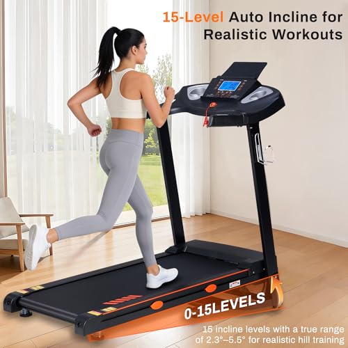 Treadmill for Home with 15-Level Auto Incline, 0.5-10 MPH, 18" Wide Belt, 3.0 HP Quiet Motor, 300 LB Capacity, Shock-Absorbing Foldable Incline Treadmill with Bluetooth App - Image 3