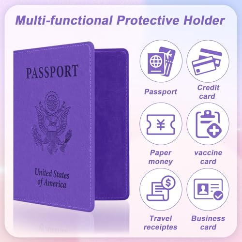Passport Holder for Travel, 2 PCS Passport Holder, Travel Passport Holders Must Haves for Women Men, Pink and Purple Passport Cover Passport Wallet Case Holders for Travel Cruise Ship Essentials Gifts4