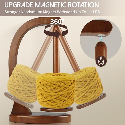 wooden yarn holder for crocheting upgrade larger size amp magnetic rotating pendulum yarn ball dispenser stand yarn spinner as surprise gift for knitting lovers walnut