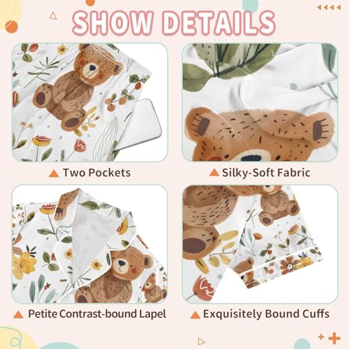 senya Cartoon Bears and Flowers A Satin Summer Pajama Sets Silk Short Sleeve Button Down Sleepwear3