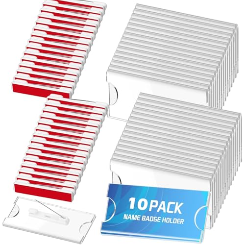 Image of Shuban 10Pcs Name Badges with Pins for School Work Name Badge Holder for Clothes Clear Acrylic Sign Display Holder DIY Blank Id Holders Printable Name Label for Work Business Classroom