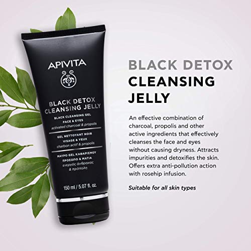 Apivita Black Detox Cleansing Gel - Facial Cleanser & Makeup Remover with Activated Charcoal - Leaves Skin Fresh, Clean and Comfortable - 5.07 Fl Oz - Image 6