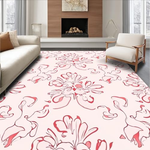 Low Pile Flatwoven Area Rug 8x10, Art Nouveau Inspired Floral