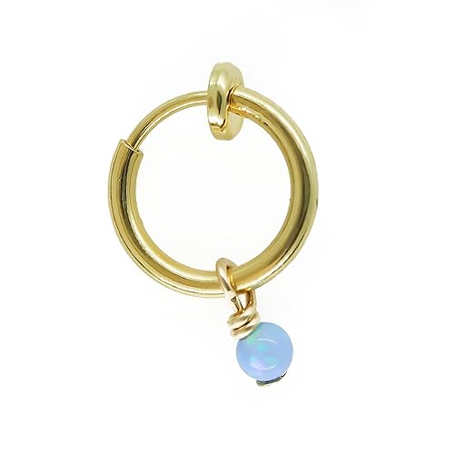 Fake Belly Piercing Clip On Navel Ring Opal Star Charm 14k Gold Filled (Gold + white opal)