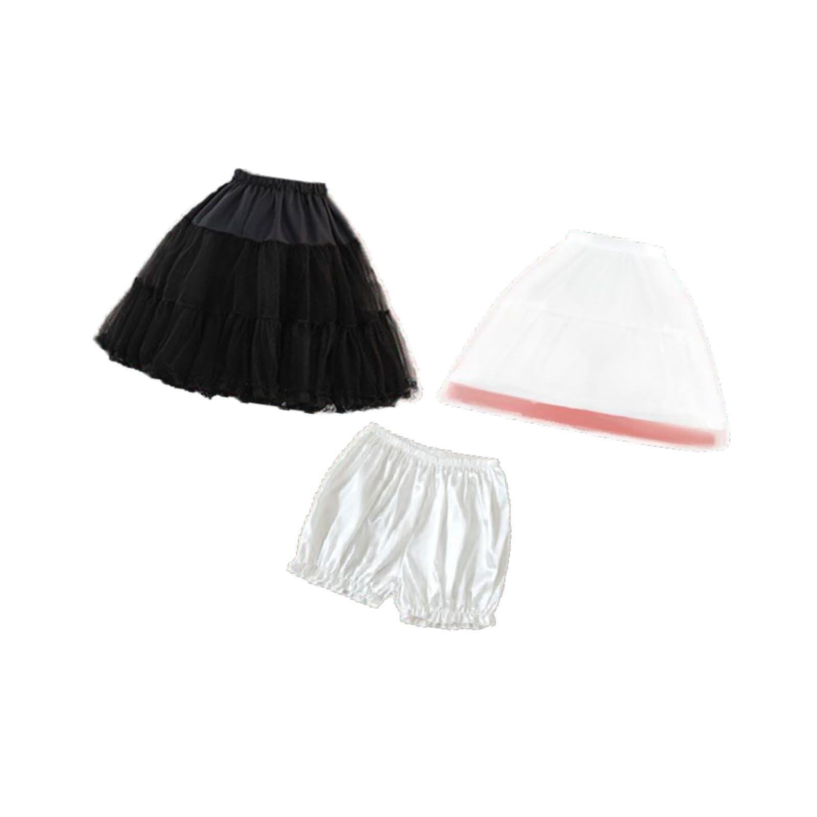 Damen Petticoat Rock Tüll Unterrock mit verstellbarem Hoop Rock und Shorts für Cosplay Prinzessin Kleid Lolita Party Schwarz Weiß, Mehrfarbig, Einheitsgröße