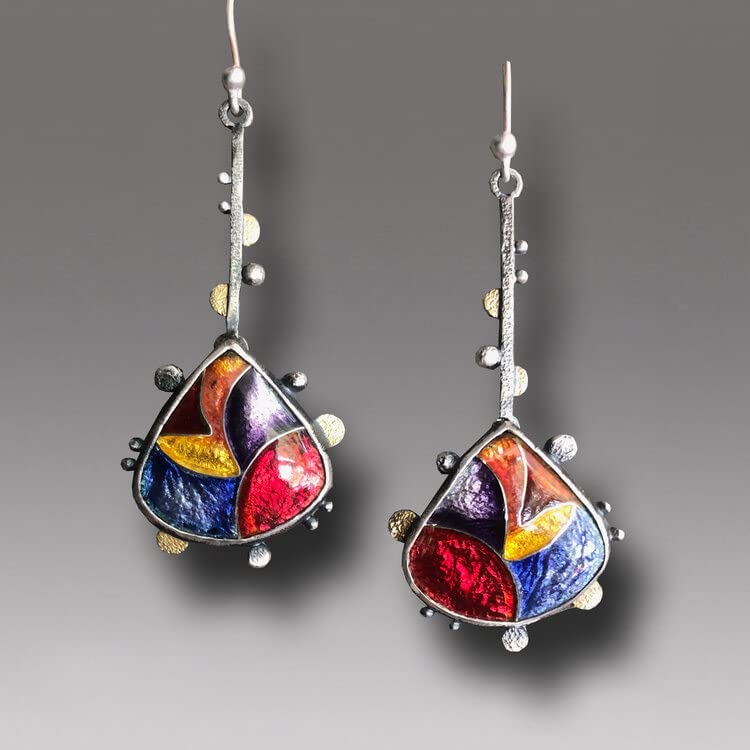Women's Multicolor Enamel Print Drop Earrings, Birthday Gift