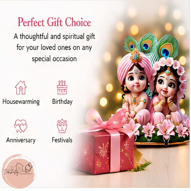 Image of Radha Krishna Wooden Key Holder for Wall with 7 Hooks | Decorative Wall Mounted Key Stand for Home Entrance, Living Room, Office & Puja Room | Spiritual Wall Decor Gift by Dakshestry Artworks
