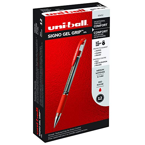 uni-ball Gel Grip Pens, Medium Point (0.7mm), Red, 12 Count