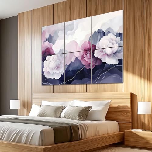 Paneles acústicos artísticos 6 piezas rosa polvo con peonías, montañas y ondas suaves, paneles de pared decorativos autoadhesivos para estudio y oficina 72"x48" miniatura 5