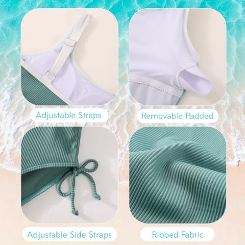 Image of Weixinbuy Girls Swimsuit Ribbed Bathing Suit for Girls Adjustable Strap Color Block Summer Beach One Piece Swimsuit