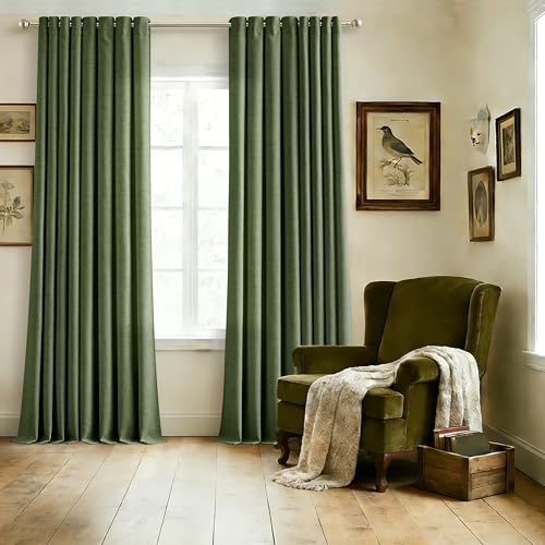Image of Curtains 108 Inch Length 2 Panels Thick Linen Loden Semi Sheer