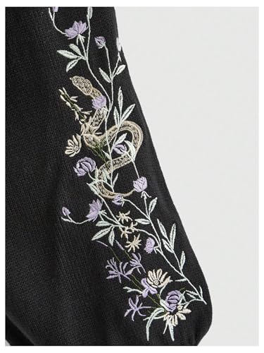Women's Snake Embroidery Sweater Gothic Floral Long Sleeve V Neck Button Down Knitwear Cardigan3
