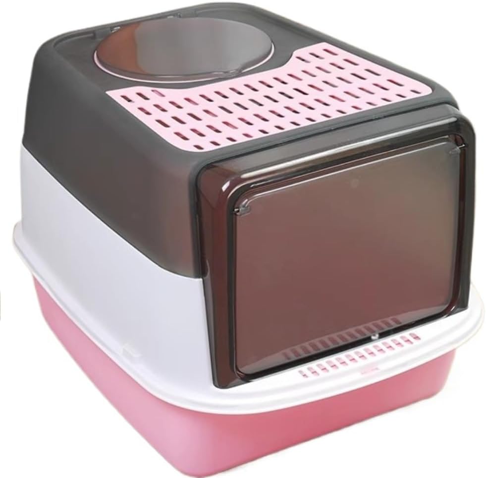 Cat Litter Box Fully Enclosed Semi-Enclosed Dual-use Super Large Deodorant with Sand to Prevent Spatter Cat Toilet Litter Box (Pink)