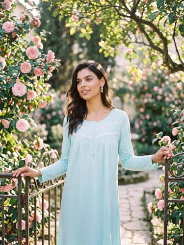 Image of IZZY + TOBY Nightgowns for Women Long Sleeve Soft Cotton Long Warm Nightdress Kintted Night Gown
