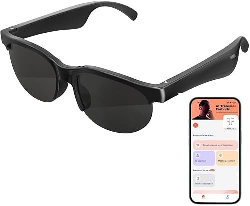 Ai Translator Glasses,Translator Smart Glasses, AI Translator Powered by GPT,Music Bluetooth Sunglasses, Supports 100+ Languages for Traveling (AI Bluetooth Glasses)