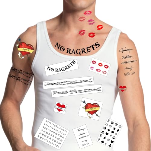 White Trash Temporary Tattoos for Adults – Funny Fake Tattoos for Halloween & Costume Parties – Hillbilly, Trashy Party Attire – Easy to Apply, Waterproof & Long-Lasting (9 Sheets)