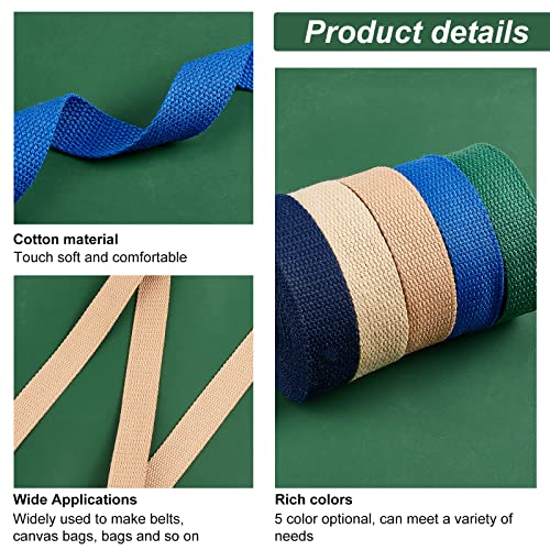 PH PandaHall 25 Yards Heavy Cotton Webbing 1" Herringbone Webbing Tape Roll 5 Colors Natural Cotton Twill Tape Sewing Twill Ribbon for Apron DIY Crafts Sewing Dressmaking Bags Making - Image 3