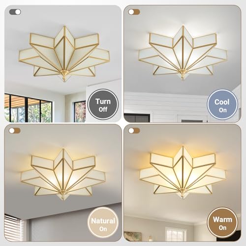 Image of Star Flush Mount Ceiling Light: 20 Inch Brass Milk Glass Lighting Fixture