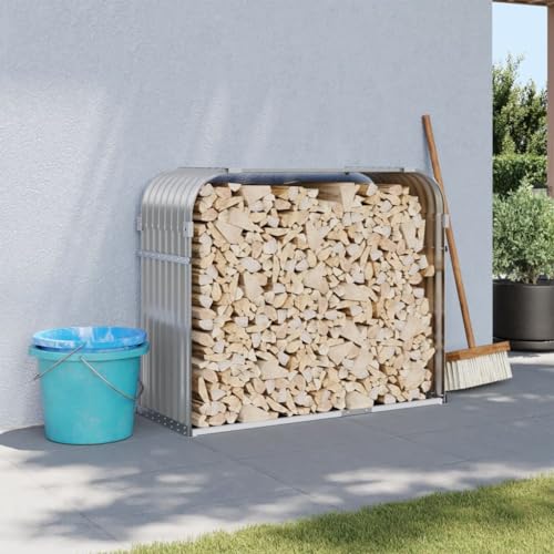 IKAYAA Estante de Leña Con Cubierta 120 x 45 x 100 cm Para Exterior - Acero, Registro de Chimenea, Gris Claro