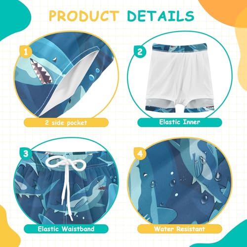 Bolaz Toddler Boys Swimwear Swim Trunks with Compression Liner 4T Sharks Fierce4
