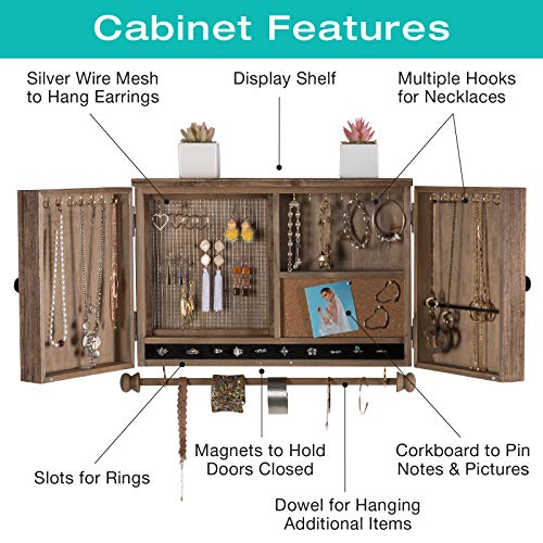 Rustic-Wall-Mounted-Jewelry-Organizer-with-Wooden-Barndoor-Decor-Jewelry-holder-for-Necklaces-Earrings-Bracelets-Ring-Holder-and-Accessories-Includes-hooks-for-hanging-jewelry-Brown Rustic Wall Mounted Jewelry Organizer with Wooden Barndoor Decor Jewelry holder for Necklaces Earrings Bracelets Ring Holder and Accessories Includes hooks for hanging jewelry Brown