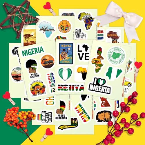 BulbaCraft Africa Stickers for Water Bottle and Laptop - African Party Supplies & Decorations, Waterproof Vinyl Decals, Kenya, Nigeria, Ghana Stickers, Gifts for Women & Men