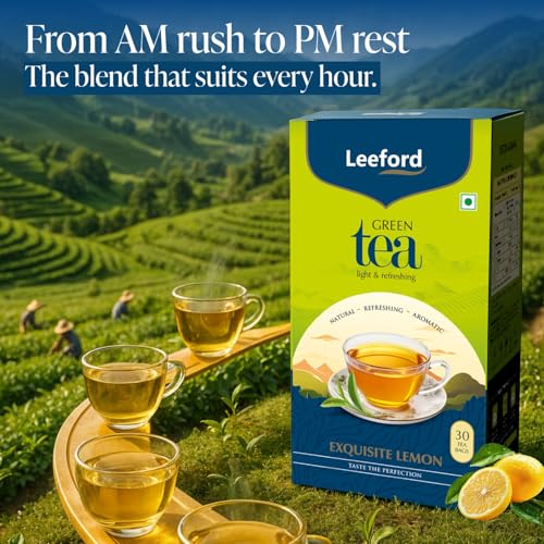 Image of Leeford Exquisite Lemon Green Tea 30 Tea Bags (Pack of 2)|All Natural Flavour|Rich In Antioxidants|Refreshing Lemon,Bergamot & Peach Flavors|Boosts Immunity & Metabolism|Natural Citrus For Mind & Body