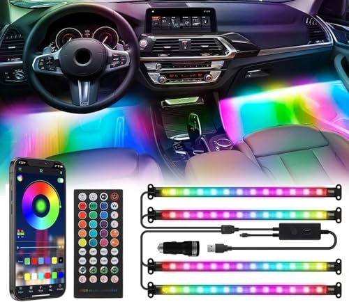Image of Car LED Lights Interior, Dream Color RGB-IC Interior Car Lights with App & Remote Control Music Sync Color Changing USB Under Dash LED Lights for Jeeps Trucks SUVs, DC 5V