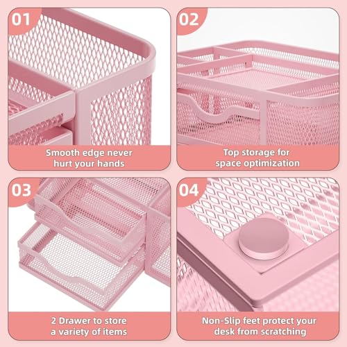 Marbrasse Mesh Desk Organiser, Pen Organiser with 2 Drawer - Image 4
