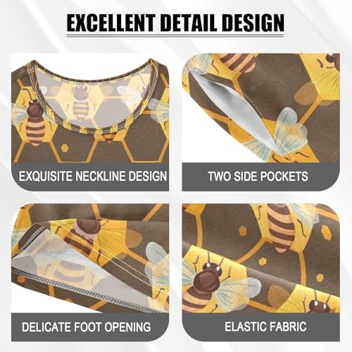 ALAZA Brown Yellow Bee Pajamas Set Short Sleeve Cotton Sleepwear Summer Pjs 2 Piece 5-14Y4