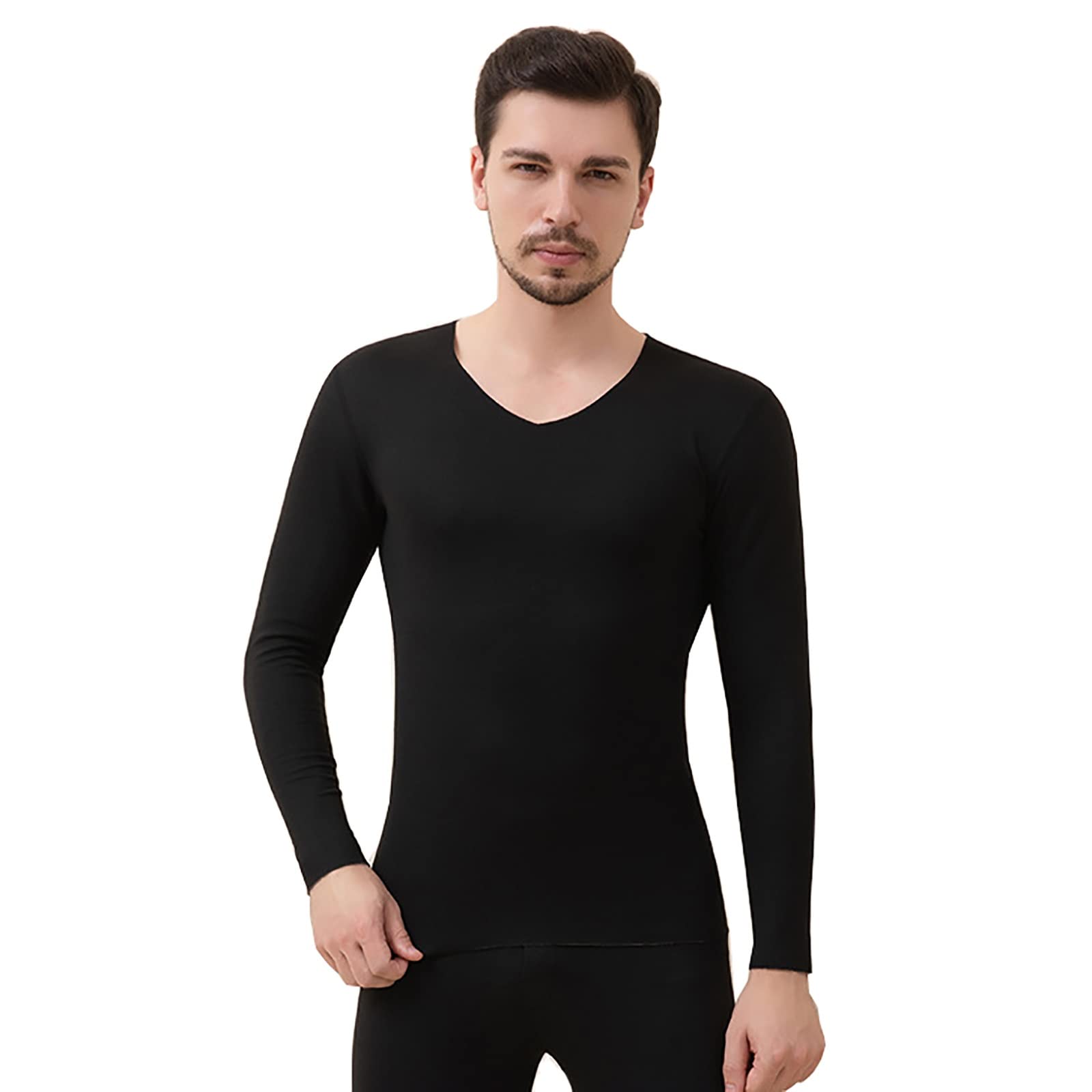 Męska bielizna termiczna z polaru podszewka top koszulka z polaru, długie spodnie miękkie i wygodne (kolor: czarny, rozmiar: 4XL)