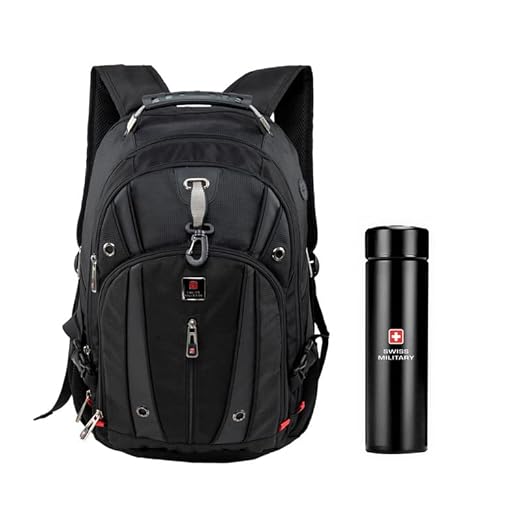 Swiss Military Laptop Bag For Men, Women Travel Accessory Combo Pack | 31L Laptop Backpack Plus For Travel With Padded Straps | Water Proof Bag With Easy Access Pockets,Black