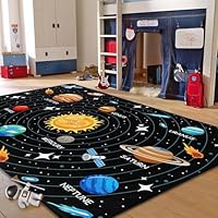 Kids Carpet Outer Space Rug, Solar System Mat 5x7 FT, Fun Game Boy Girl Kids Rug Carpet for Children Bedroom, Space Area Floor Mat for Living Room Nursery Room Toddler Classroom Decor