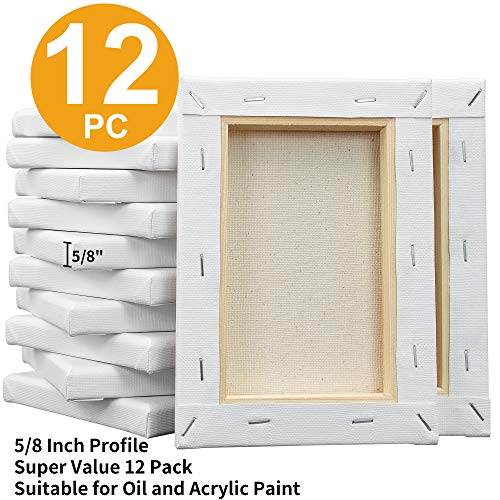 Image of FIXSMITH Stretched White Blank Canvas- 5x7 Inch,Bulk Pack of 12,Primed,100% Cotton,5 /8 Inch Profile of Super Value Pack for Acrylics,Oils & Other Painting Media.