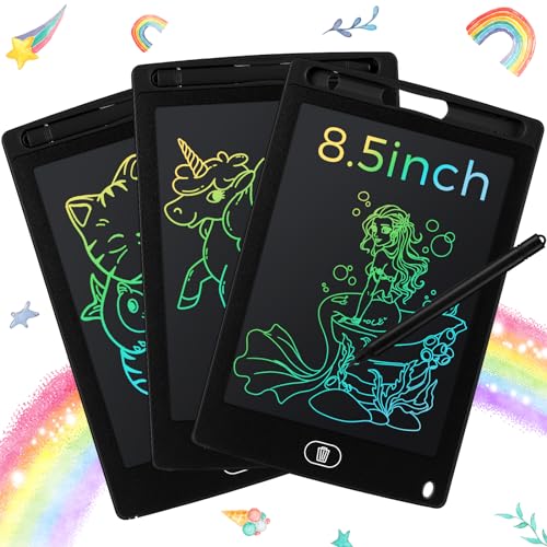 Zhehao 3 Pack LCD Writing Tablet for Kids 8.5 Inch Colorful Doodle Drawing Tablet Pad for Back to School Educational Learning (Simple Black Frame)