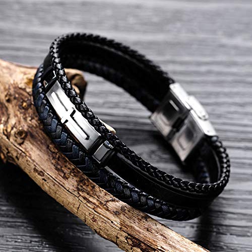 Vanski Fashion Religious Cross Bracelet Multilayer Braided Leather Wristband Rope Link Bracelet (Style 1)4