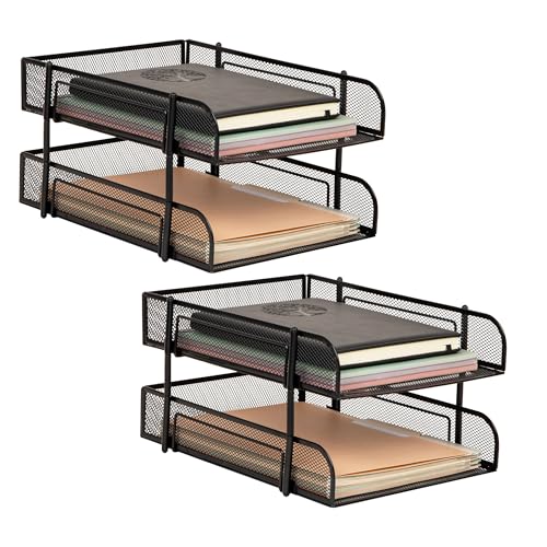 Mind Reader 2-Tier Stackable Paper Tray, Metal Mesh Desk Organizer for Files, Documents, and Mail, Office Desktop Storage, Set of 2, Black by Mind Reader - Used condition - CA$23.99