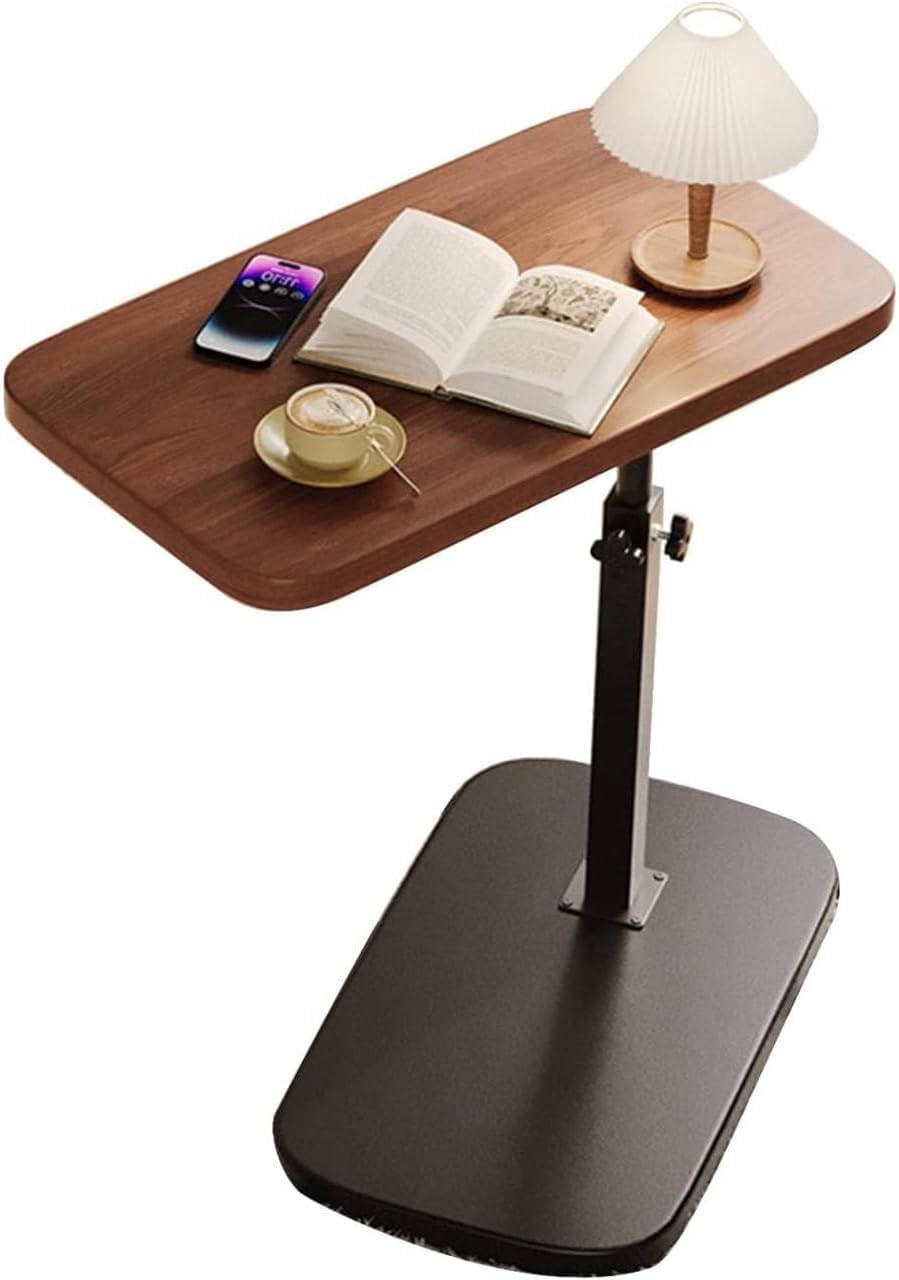 HOMVEX Lifting C-Shaped Side Table with 360° Swivel Top, Adjustable Height TV Tray Table for Sofa & Bed, Narrow Laptop Desk for Living Room Bedroom, Snack Coffee Table (Walnut) (Walnut Black)