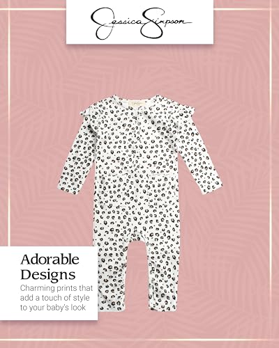 Jessica Simpson Baby Girls' Romper - Overall Jumpsuit with Hat or Headband - Long Sleeve Bodysuit for Newborns/Infants, 0-24M4